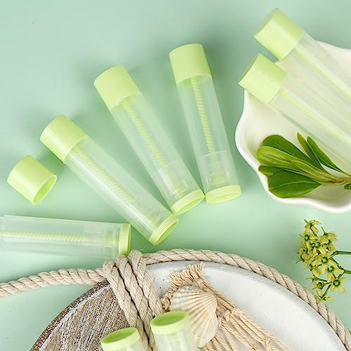 LotFancy Lip Balm Tubes Empty, 60PCS 5.5ml (3/16 Oz), Clear Lip Balm Container Tubes with Green Caps, BPA Free & Leak Free, Refillable