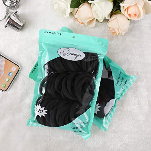 50 Pack Black Hair Ties for Thick Hair - Seamless Cotton Elastic