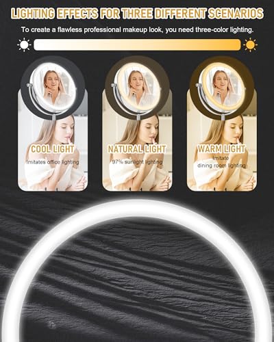 Lighted Makeup Mirror with 1X/10X Magnification & 3 Color Lights