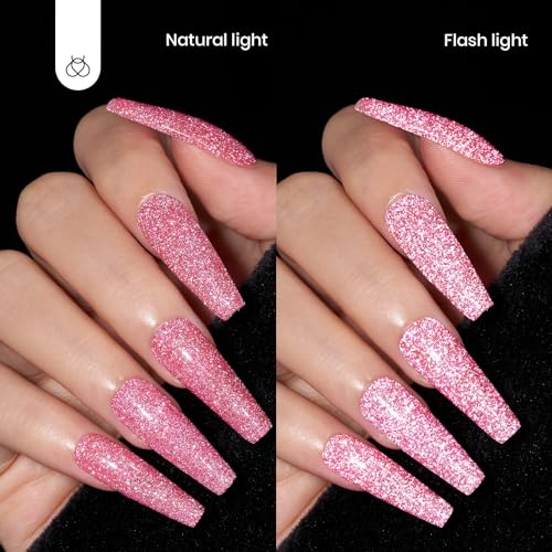 Beetles Glitter Gel Nail Polish, 1Pcs 15ml Glitter Diamond Gel Winter, Fairy Kisses Hot Pink Nails Soak Off Sparkle Pink Gel Polish Uv Nail Lamp Nail Art Manicure Salon DIY Gift for Women