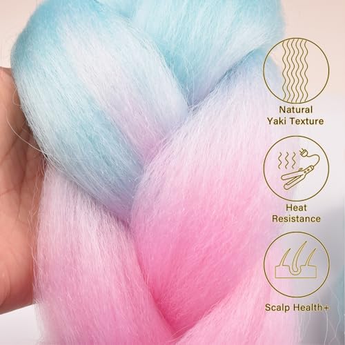 BACANA 4Tone Gradient Rainbow Braiding Hair Extensions 24 Inch for Kids & Adults