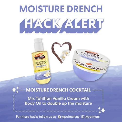 Palmer's Cocoa Butter Formula Glow & Hydrate Bundle, Moisture Drenching Tahitian Vanilla Body Cream (8.8 Oz) + Shimmer Body Oil (5.1 Fl Oz), Nourishes & Softens for Radiant, Glowing Skin