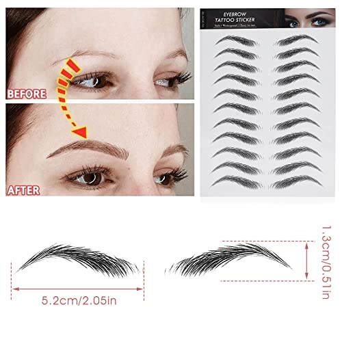 4D Hair-Like Eyebrow Tattoos - 12 Sheets Waterproof Long-Lasting Eyebrow Transfers - Peel Off Stickers - Classic Style, 132 Pairs