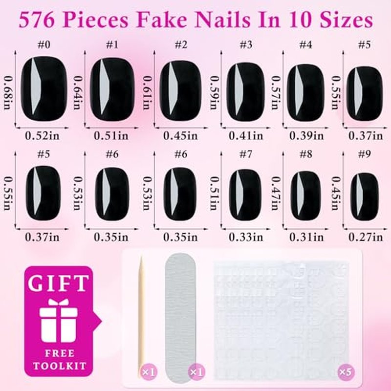 576pc Extra Short Square Press On Nails with Glue Tabs