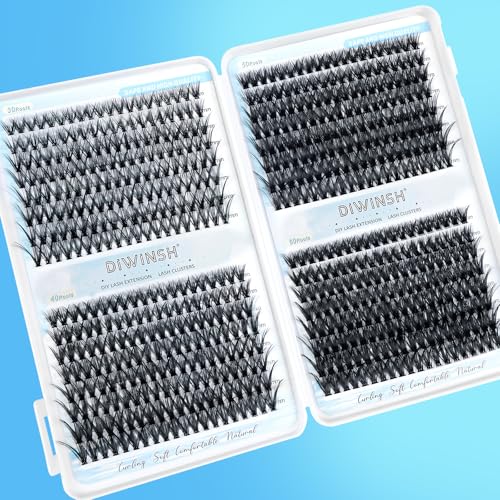 640PCS Eyelash Clusters 30D+40D+50+60D Volume Lash Clusters Wispy Individual Lashes D Curl Fluffy Lash Extension 9-16mm DIY Natural Cluster Eyelash Extensions for Beginners
