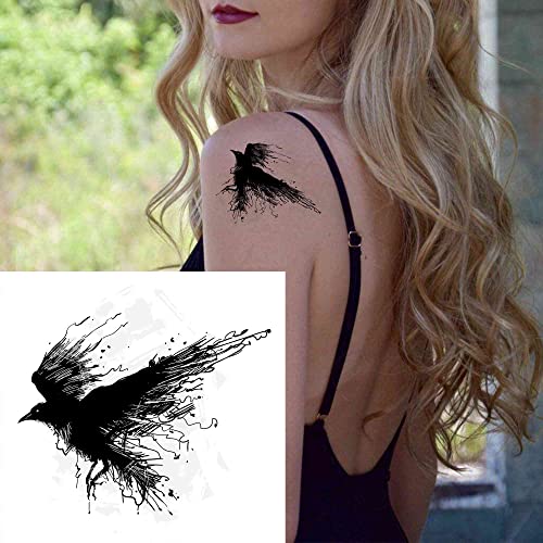 6 Sheets Temporary Tattoos Crows Ravens with black Fake Tattoos Neck Arm Chest for Women Men Adults