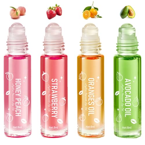 Bekoeen Fruit Flavored Lip Gloss Set - 4 Hydrating Roll On Lip Oils