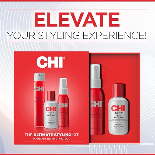 CHI Infra Ultimate Styling Gift Kit, 2 Oz Silk Infusion, 2 Oz 44 Iron Guard & 2.26 Oz Texture Hair Spray, Sulfate, Paraben, & Cruelty-Free (3 Items)