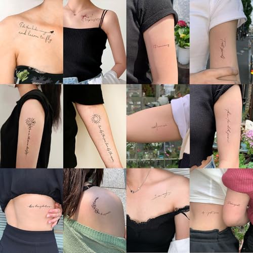 Inspirational Quotes Temporary Tattoos - 12 Sheets Waterproof