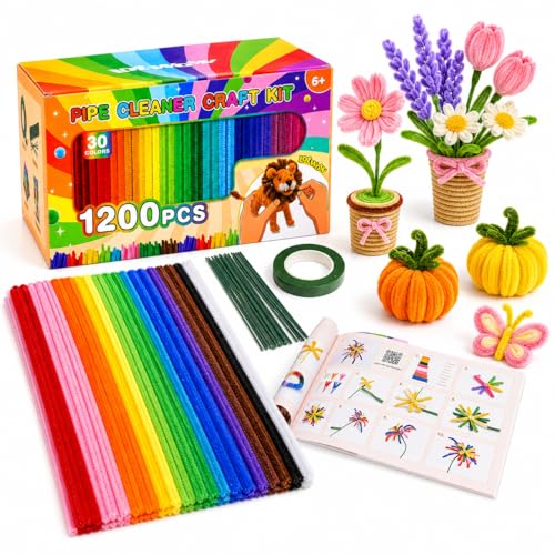 Pipe Cleaners Bulk 1200pc in 30 Colors with 18 DIY Projects