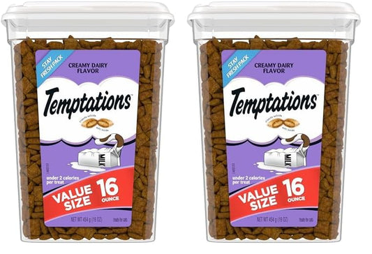 Temptations Classic Crunchy and Soft Cat Treats Creamy Dairy Flavor, 16 oz. Tub (Pack of 2)