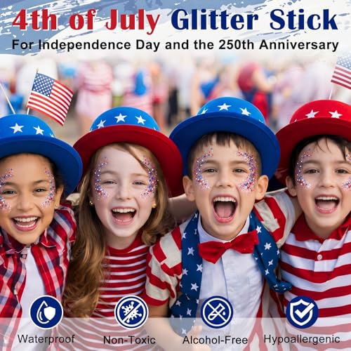 Patriotic Glitter Stick - Red, Silver & Blue USA Sparkle