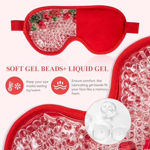 LEOSTEP 4 PCS Cooling Eye Mask Set - Ice Face Mask with Rose Essential Oil, Cold Eye Compress and Reusable Gel Pads for Eyes Puffiness, Migraine Headache, Dark Circles, Dry Eyes