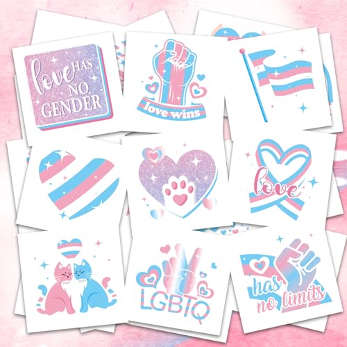 96Pcs Transgender Flag Temporary Tattoos Trans Pride Themed Tattoo Stickers with Blue Pink White Pattern for Pride Party Favors LGBTQ Pride Day Equality Parades and Celebrations