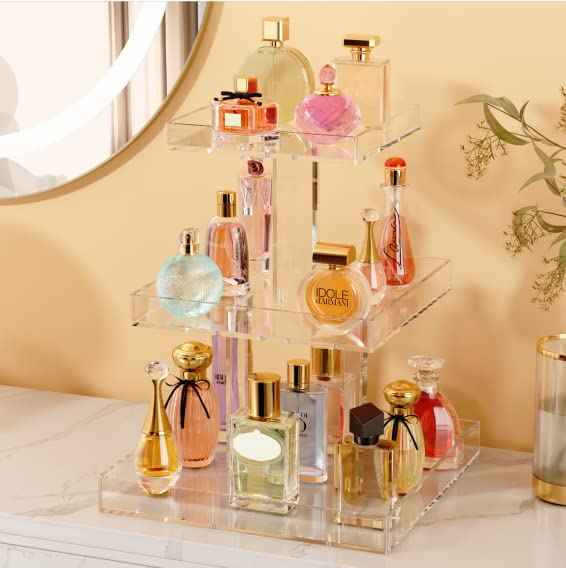 NIUBEE 3-Tier Perfume Organizer, Clear Resin, Rectangular Tray, Sturdy Design, Space Saver, Convenient Access, Easy Assembly