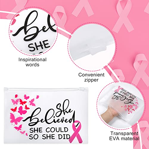 100 Pieces Breast Cancer Awareness Items Makeup Bags Bulk Pink Ribbon Zippered Cosmetic Pouch Breast Cancer Survivor Gifts for Women EVA Waterproof Toiletry Bag for Charity Recognition Public Event