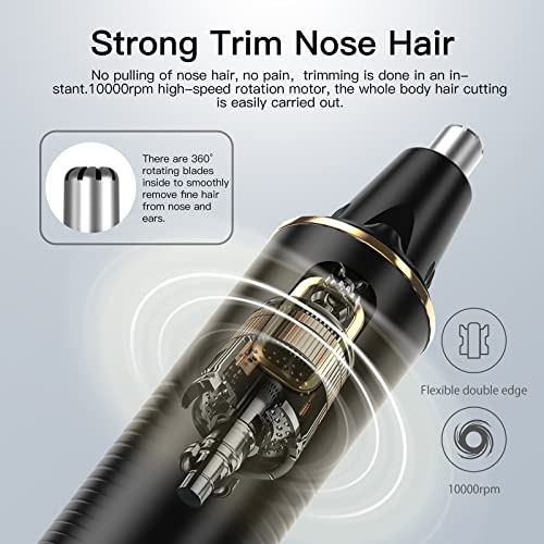 Nose Hair Trimmers for Men£¬Rechargeable Hair Trimmer 2 in 1 Painless Multifunctional Ear and Nose Hair Trimmer with IPX7 Waterproof Dual Edge Blades (Black)