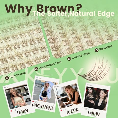 Brown Lashes C Curl 8-16mm Natural Wispy for Daily Wear
