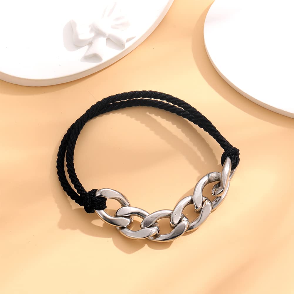 Bracelet Hair Ties for Pony Tails,Black Elastic Hair Ties Bracelet for Women,Thick Pony O Hairtie Bracelets 2023 (1PC SILVER CHAIN)