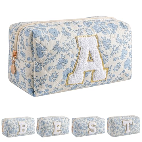 JOVAKIT Alphabet Floral Makeup Bag for Women & Girls