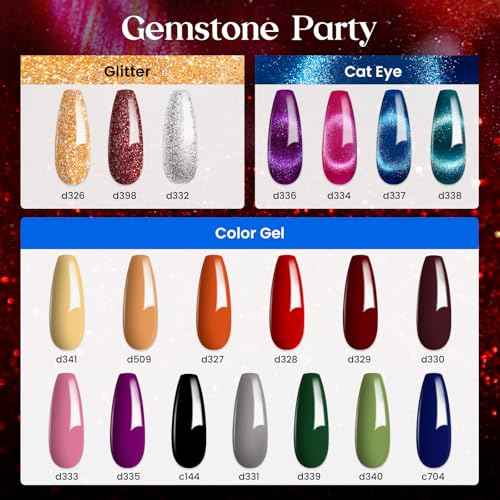 Beetles Winter Gel Nail Polish 20 Winter Colors Cat Eye Gel Polish Set Gift Spree Burgundy Red Purple with Magnet Pen Base Top Coat DIY Salon Manicured Soak Off UV LED Gifts for Women Gemstone Party