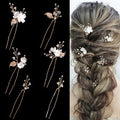 Pearl Bridal Hair Pins Set of 6 - White Flower Design