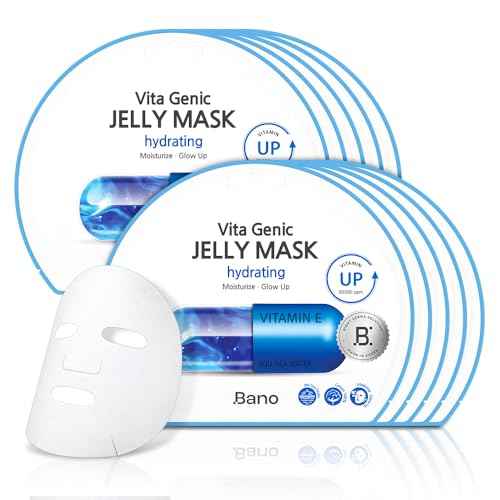 Vita Genic Jelly Face Hydrating Mask 10EA ? Firming Sheet Mask for Sensitive Skin, Korean Glass Skin Care with Mineral Water, Vitamin C & Niacinamide, Fragrance-Free
