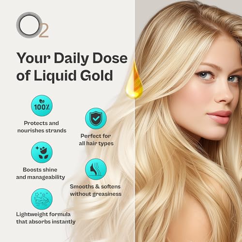 O2 Liquid Gold Argan Oil Treatment for Hair - Lightweight Nourishing Formula