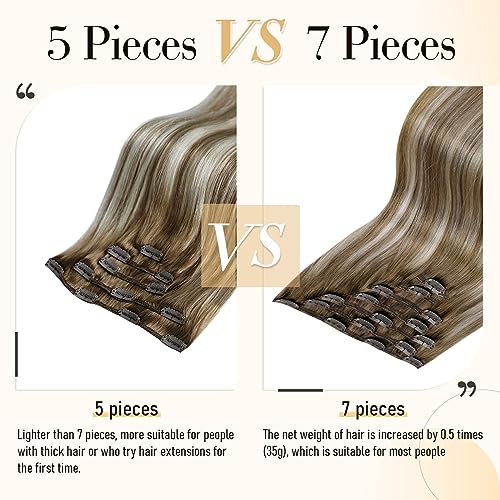 LaaVoo Balayage Clip in Hair Extensions Human Hair Light Brown to Blonde Clip in Hair Extensions Real Human Hair Ombre Real Hair Extensions Clip ins Remy Hair Straight 18 Inch 5pcs/80g