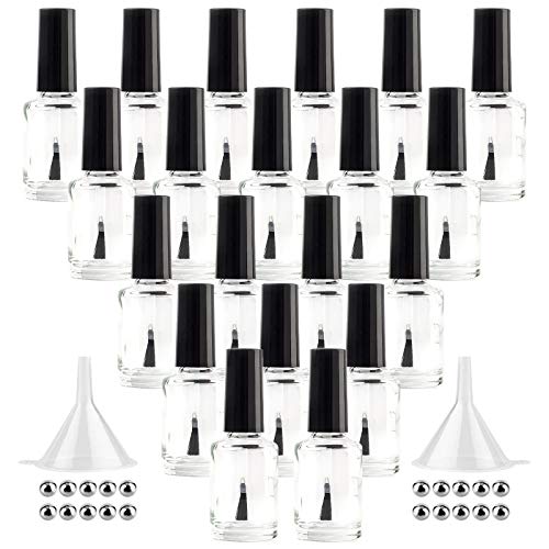20PCS Empty Nail Polish Bottles 15ML Clear Glass Refillable
