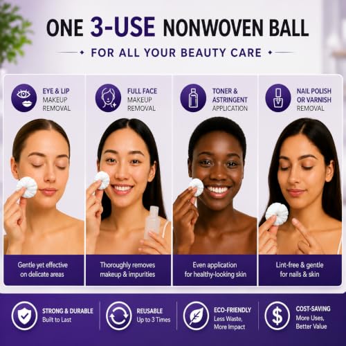 Jumbo Nonwoven Skincare Cotton Balls - 100 Ct with Mesh Wash Bag & Hook