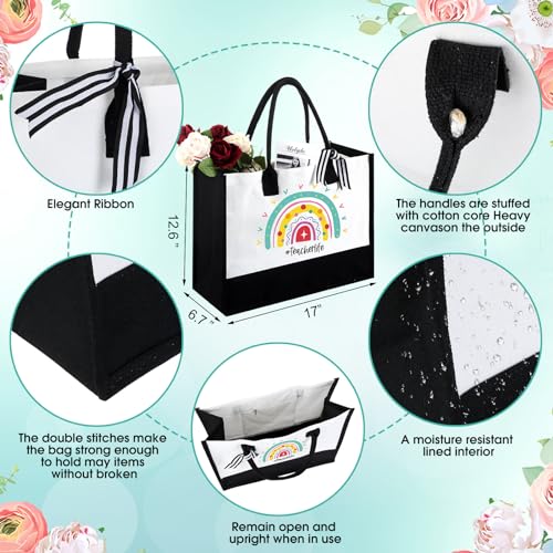 Hushee 6 Pcs Christmas Teacher Gift for Women 2 Set Appreciation Gift Include Teacher Tote Bag Tumbler and Makeup Bag