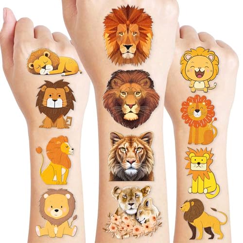96 Lion Temporary Tattoos - Safari Party Supplies for Kids