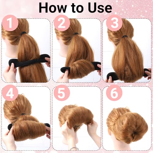 Black Hair Bun Maker Set with Non-Slip Foam Curler & Ties - Reusable Styling Accessories