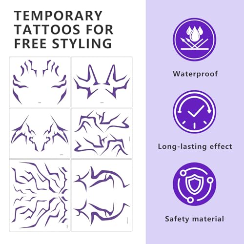 Movie Purple Temporary Tattoos Dance Cosplay Halloween Cosplay Tattoos Stickers Prop Accessories, Water Transfer(6 PCS)
