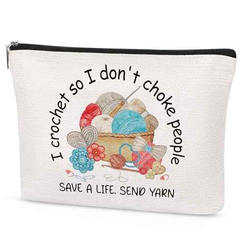 Funny Crocheting Gifts Makeup Bag for Women Knitting Gift for Crochet Beginner Crochet Lovers Friends Crocheters Accessories Cosmetic Bag