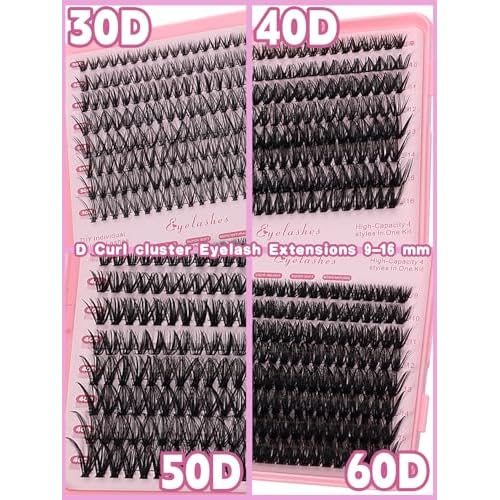 Lash Clusters Kit 640 Pcs, Eyelash Clusters Extensions Kit with Bond Glue & Remover, 9-16mm Individual Lashes D Curl Fluffy Wispy False Eyelashes (30D+40D+50D+60D Kit)