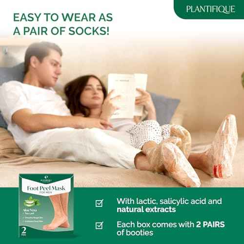 PLANTIFIQUE Foot Peeling Mask 2 Pack for Men | Dermatologically Tested Repairs Heels & Removes Dry Dead Skin for Baby Soft Feet | Exfoliating Foot Peel Mask for Dry Cracked Feet | Aloe Vera