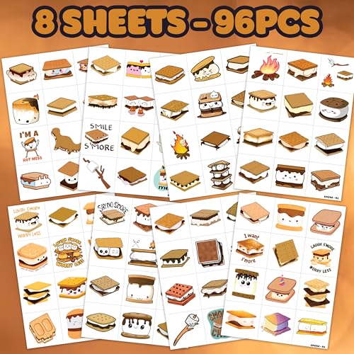S'mores Temporary Tattoos for Kids - 96 Piece Set, 8 Sheets
