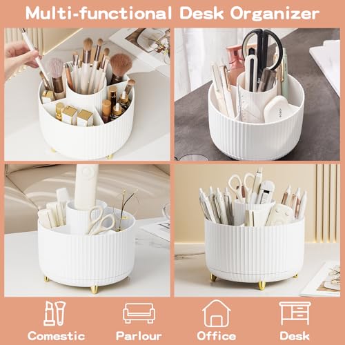 360° Rotating Makeup Brush Holder Organizer - White
