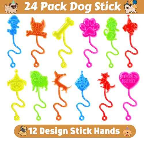 48PCS Dog Party Favors - 24PCS Dog Temporary Tattoos & 24PCS Dog Stick Hands - Perfect Birthday Favors, Goodie Bag Stuffers, Treasure Box Toys, Classroom Prizes, and Student Gifts
