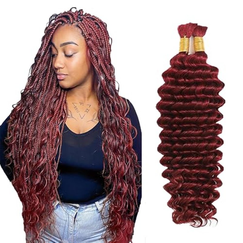 #99J Burgundy Deep Wave Braiding Hair 3 Bundles 22 Inch