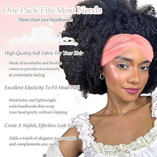 Wide Headbands for Women Cute Boho Headband Solid Color Knotted Turban Head Bands Soft Hair Wraps Pink Head Scarf Fashion Turban Hairband Black Scarf Headband For Women¡¯s Hair Accessories