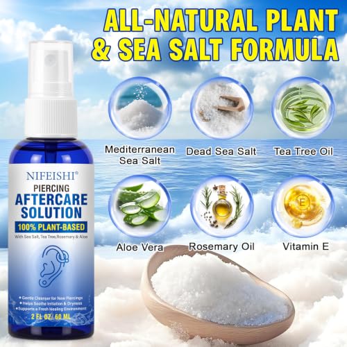 Gentle Saline Spray for Piercings - 2 Fl Oz Aftercare Cleaner
