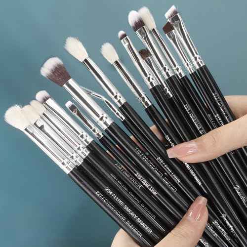 Bueart Design 15Pcs Pro Natural Hair Eyeshadow Makeup Brush Set kits for powder cream liquid eyeshadow blending, Luxury Professional Goat and Pony Hair Bristles Precision eyeshadow brushes