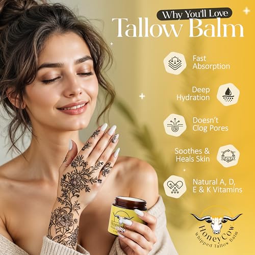 4oz Beef Tallow for Skin & Face | 100% Grass-Fed Tallow Face Moisturizer | Natural Beef Tallow Balm for Sensitive Skin