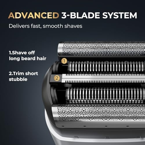 Electric Foil Shaver for Men - Mini Electric Razor for Face Shaving with 3 Floating Blades, USB-C Fast Charging Rechargeable Travel Razor, IPX7 Waterproof Wet Dry, LED Display, Travel Lock
