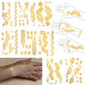 Metallic Gold Temporary Tattoos - 8 Large Sheets Floral Designs