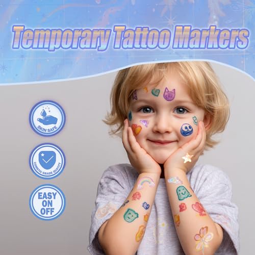 Temporary Tattoo Markers Skin Kit, 12 Pens + 72 Stencils