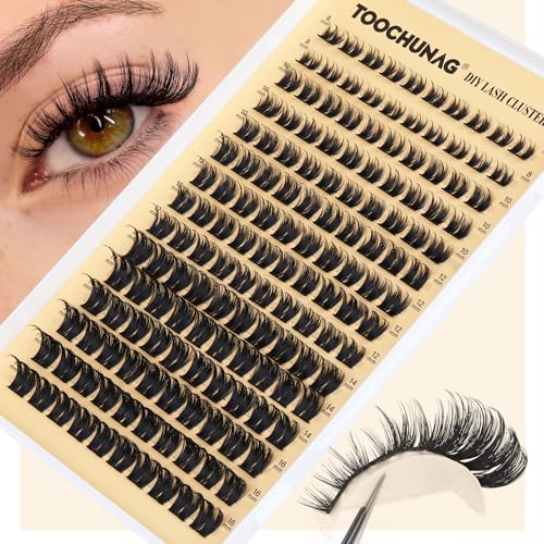 Wispy Lash Clusters D Curl Cluster Eyelash Extensions 150pcs Thick Eyelash Clusters 8-16mm Fluffy Cluster Lashes DIY Individual Lashes Extension by TOOCHUNAG(150pcs,8-16mm)